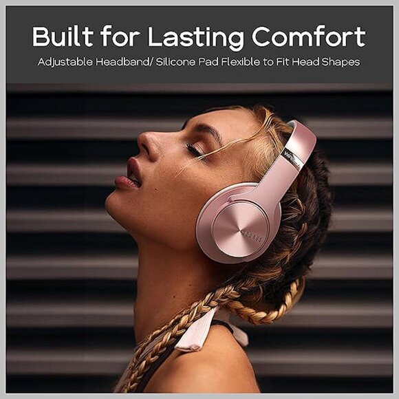 Bluetooth Headphones Over-Ear, 90 Hrs Playtime Wireless Headphones Rose Gold - Picture 4 of 7